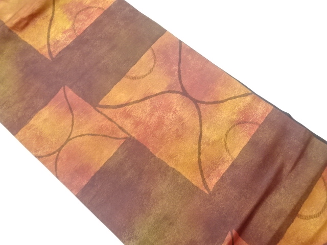 リサイクル　色紙に曲線模様織出し名古屋帯